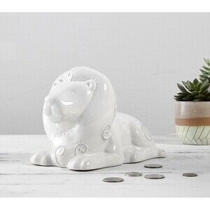 Pottery Barn Kids Lion Ceramic Coin Piggy Bank Stopper EUC